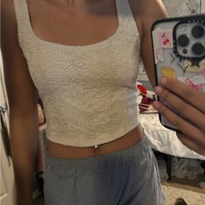 Altar'd State White Fitted Sleeveless Crop Tank Top